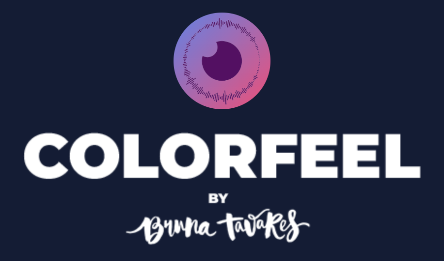 App logo that says Colorfeel by Bruna Tavares. A pink, circular, eye-inspired graphic is above the text.